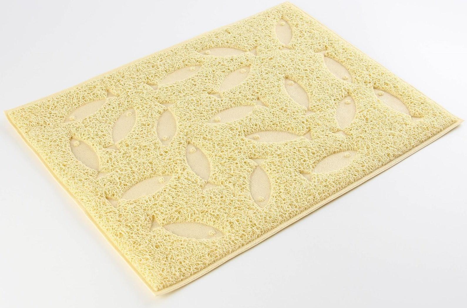 Коврик универсальный под миску и лоток «Рыбки», 30х40 см, бежевый