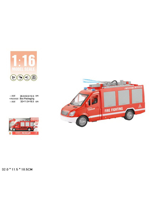 Пластиковая машинка Wenyi 1:12 «Пожарная» 26,5 см. WY595A / Красный