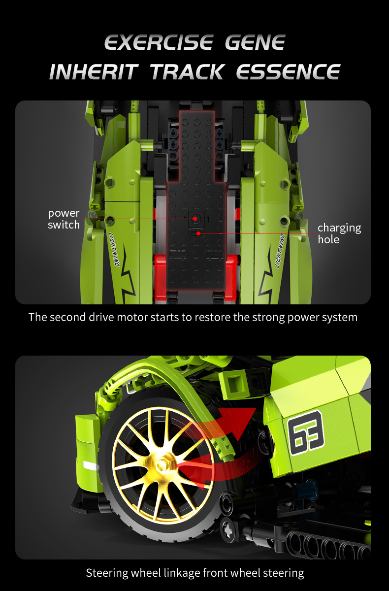 Конструктор KEEYEE WORLD «Автомобиль гоночный Lightning» на радиоуправлении K96122 (Technic) / 850 детали