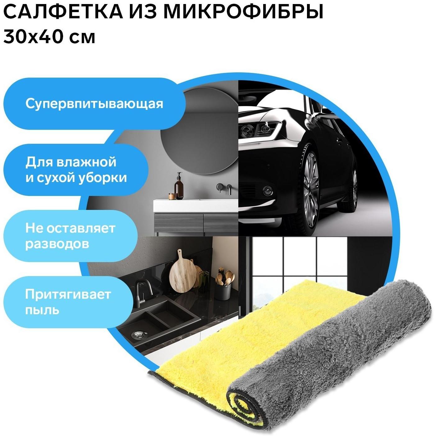 Салфетка из микрофибры плюшевая, универсальная, 30 х 40 см, 800 г/м²