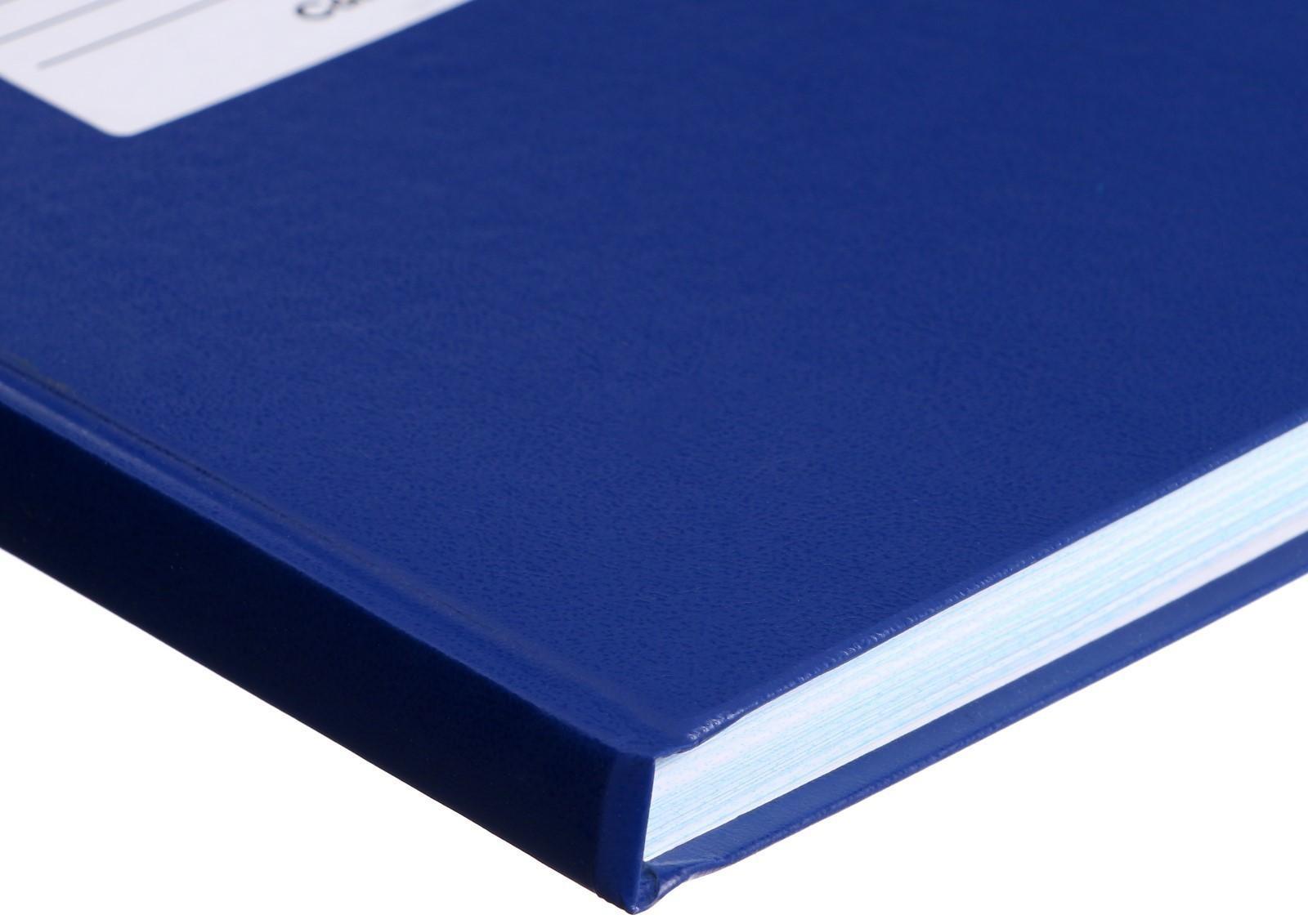 Книга учета, 144 листа, обложка бумвинил, блок ОФСЕТ, клетка, цвет синий, НАКЛЕЙКА