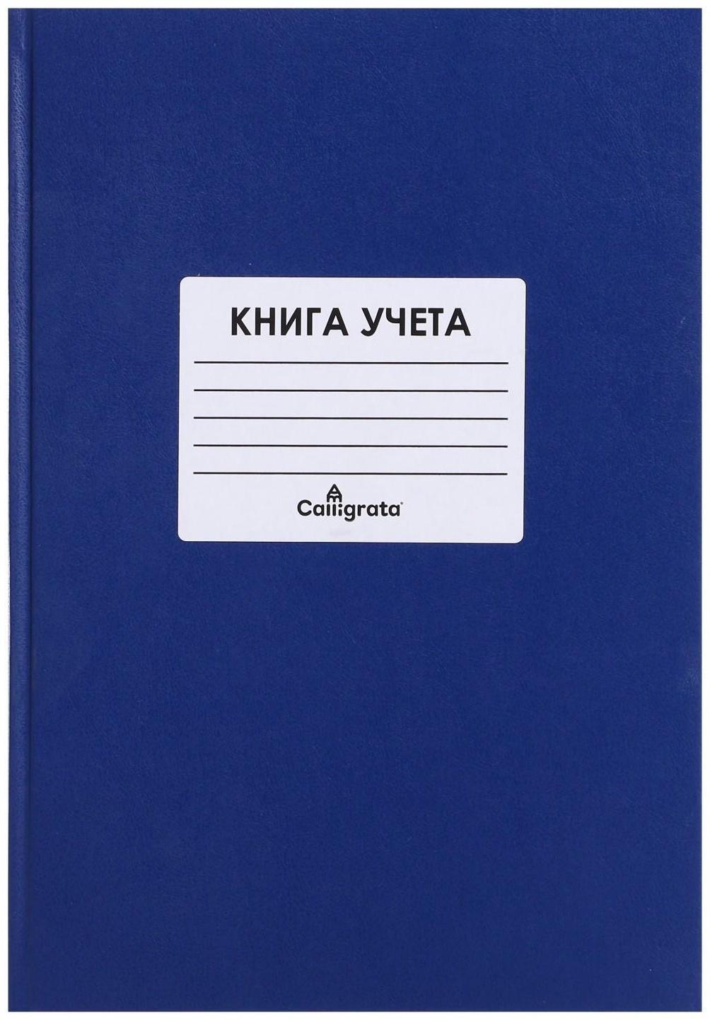 Книга учета, 144 листа, обложка бумвинил, блок ОФСЕТ, клетка, цвет синий, НАКЛЕЙКА
