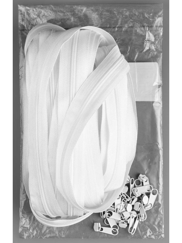 Набор: рулонная молния «Спираль» №3, 10 м, 20 бегунков, цвет белый