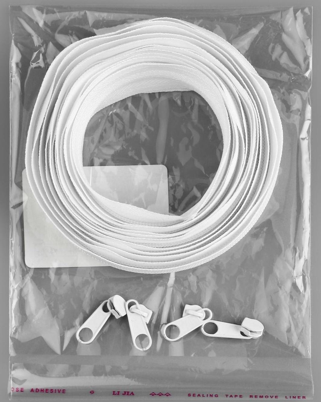 Набор: рулонная молния «Спираль» №3, 3 м, 5 бегунков, цвет белый