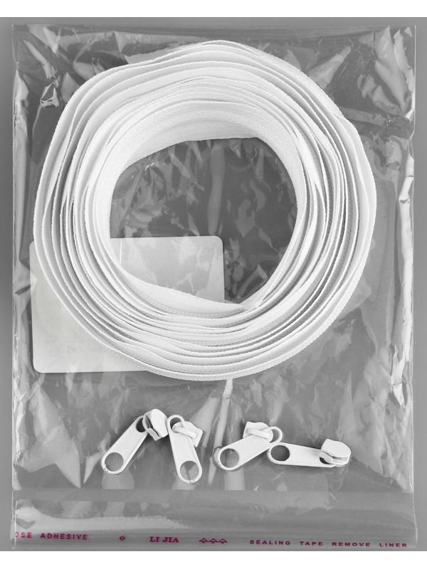 Набор: рулонная молния «Спираль» №3, 3 м, 5 бегунков, цвет белый