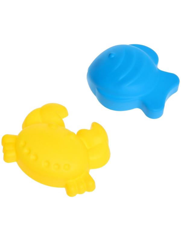 Песочный набор в сетке: ведёрко, лопатка, сито, кораблик, 2 формочки, МИКС