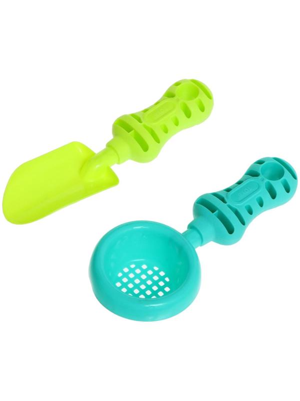 Песочный набор в сетке: ведёрко, лопатка, сито, кораблик, 2 формочки, МИКС