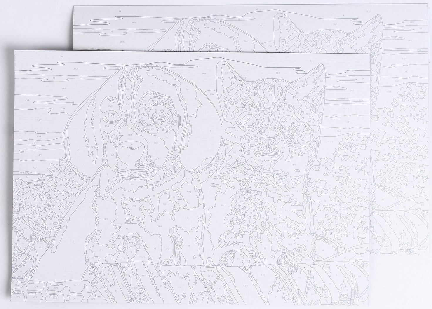 Набор для творчества «Картина по номерам. Котик и собачка» 21,5 × 1,5 × 32 см