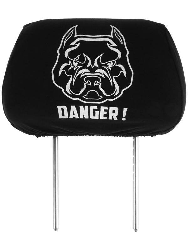 Чехлы на подголовник ОПАСНОСТЬ, черные, набор 2 шт