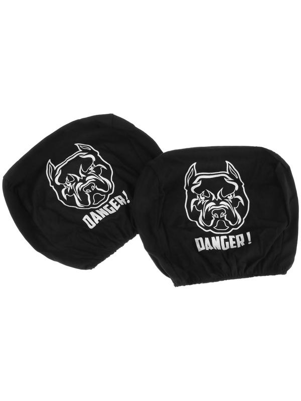 Чехлы на подголовник ОПАСНОСТЬ, черные, набор 2 шт