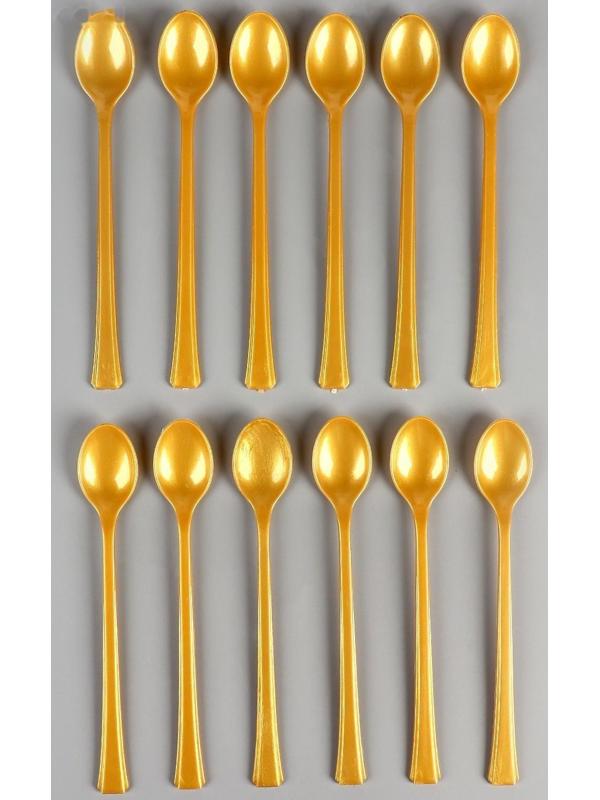 Ложки пластиковые, в наборе 12 штук, цвет золото