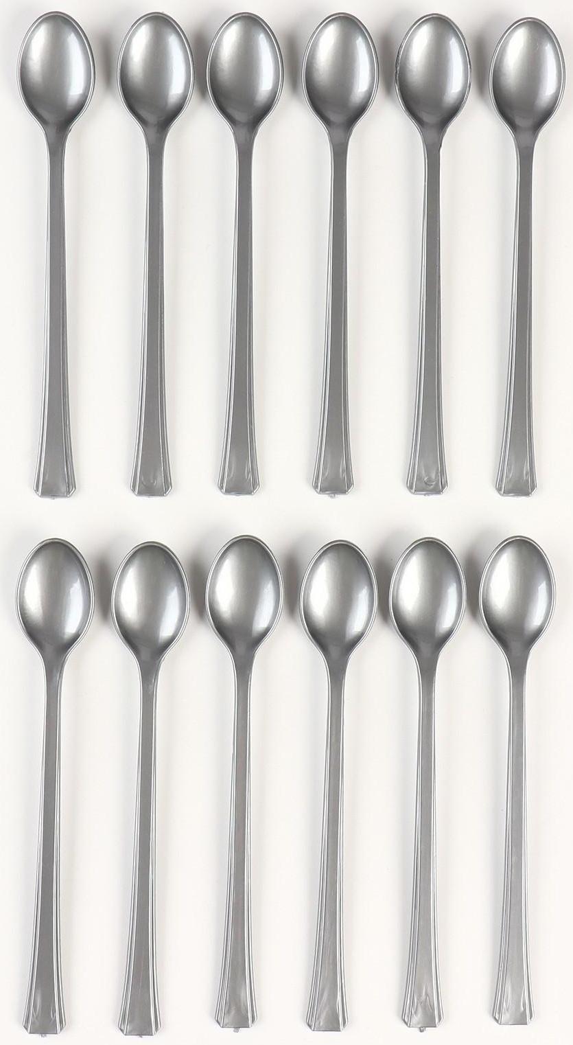 Ложки пластиковые, в наборе 12 штук, цвет серебро