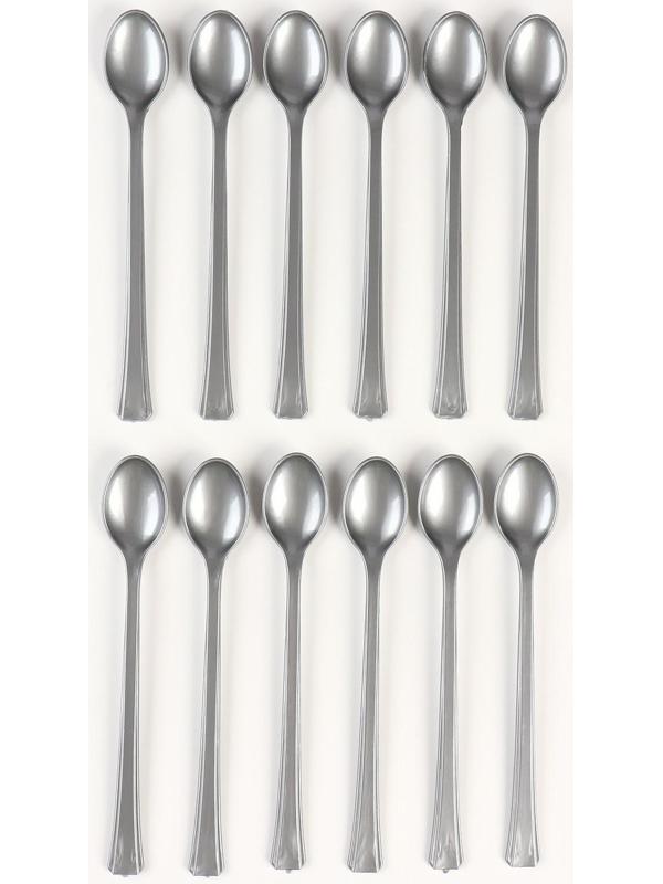 Ложки пластиковые, в наборе 12 штук, цвет серебро