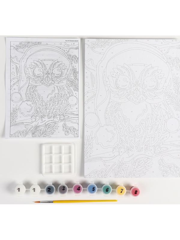 Картина по номерам для малышей «Зимняя совушка»