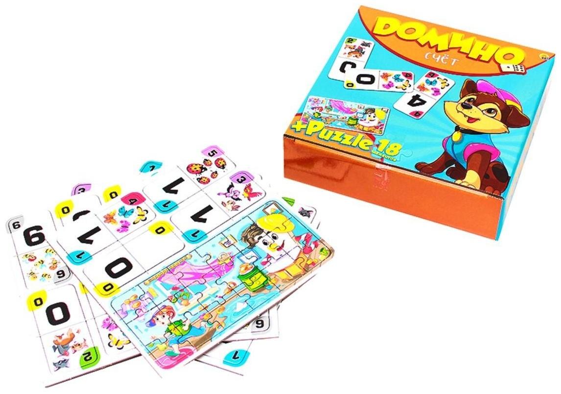 Настольная игра «Домино + пазлы 18 элементов. Счёт»