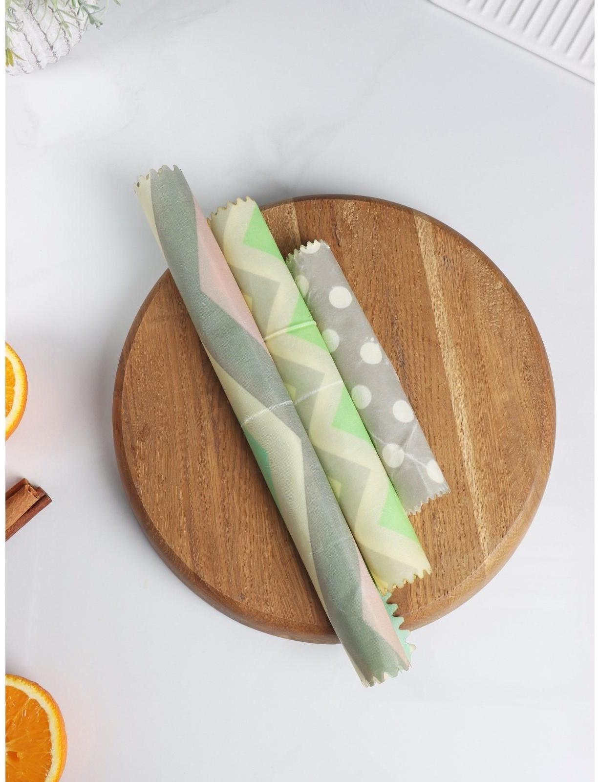 Набор восковых салфеток для хранения продуктов, 3 шт, размеры 17,5x20, 25x28, 33,5x35,5 см