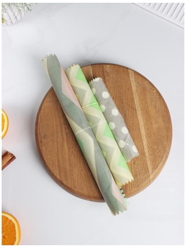 Набор восковых салфеток для хранения продуктов, 3 шт, размеры 17,5x20, 25x28, 33,5x35,5 см