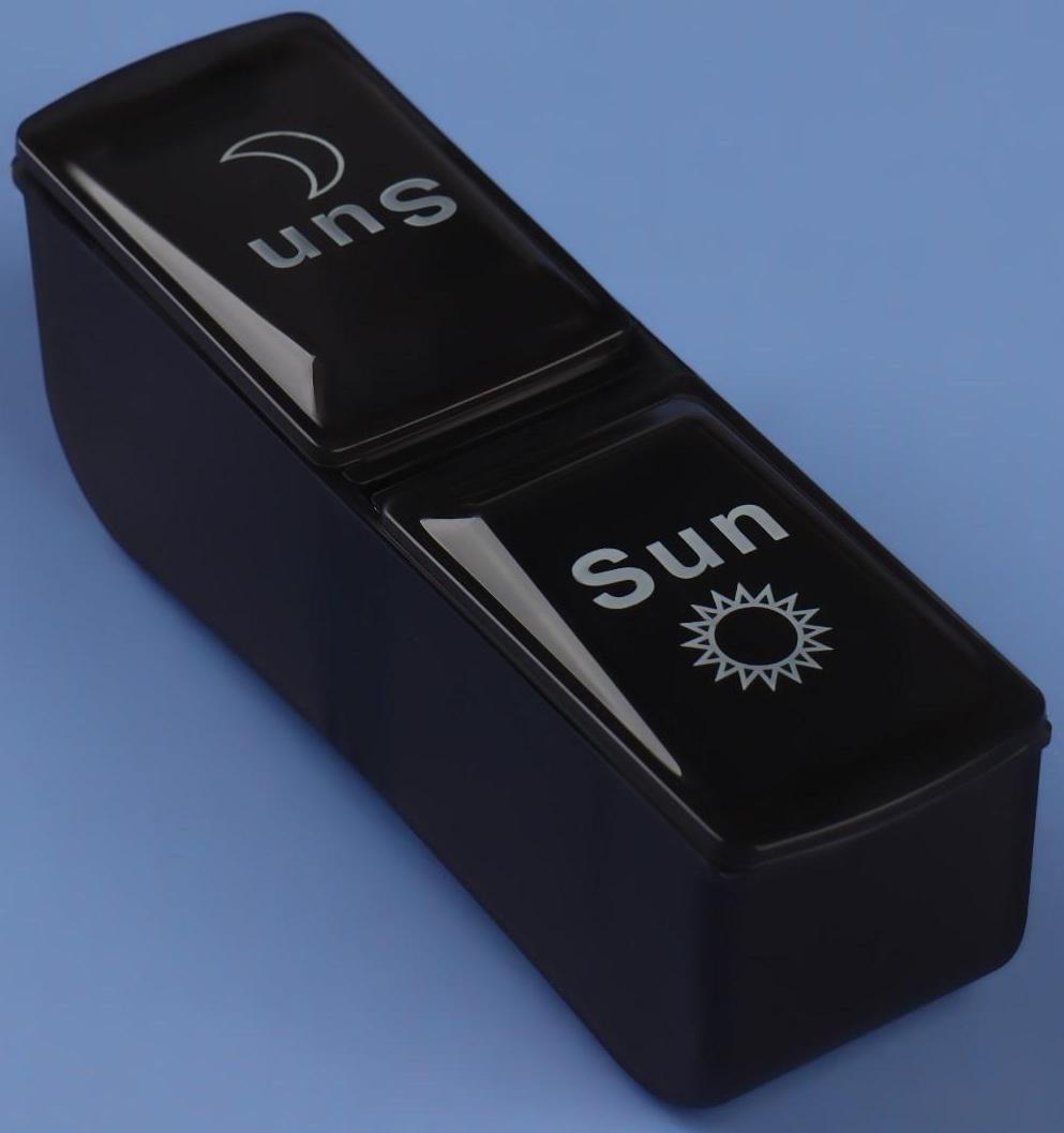 Таблетница-органайзер «Неделька», со съёмными ячейками, английские буквы, утро/вечер, 7 контейнеров по 2 ячейки, цвет чёрный