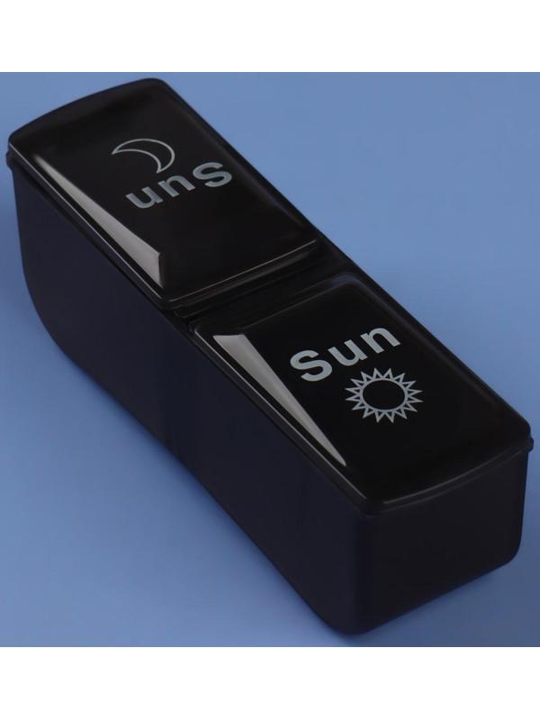 Таблетница-органайзер «Неделька», со съёмными ячейками, английские буквы, утро/вечер, 7 контейнеров по 2 ячейки, цвет чёрный