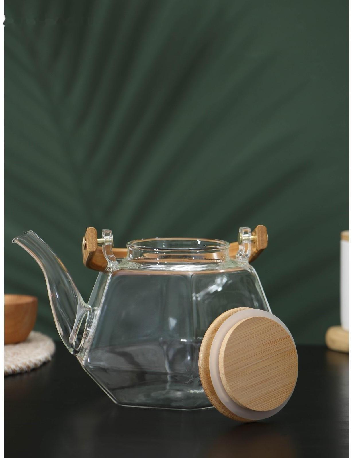 Чайник стеклянный заварочный с бамбуковой крышкой и металлическим фильтром BellaTenero «Октогон», 1,2 л
