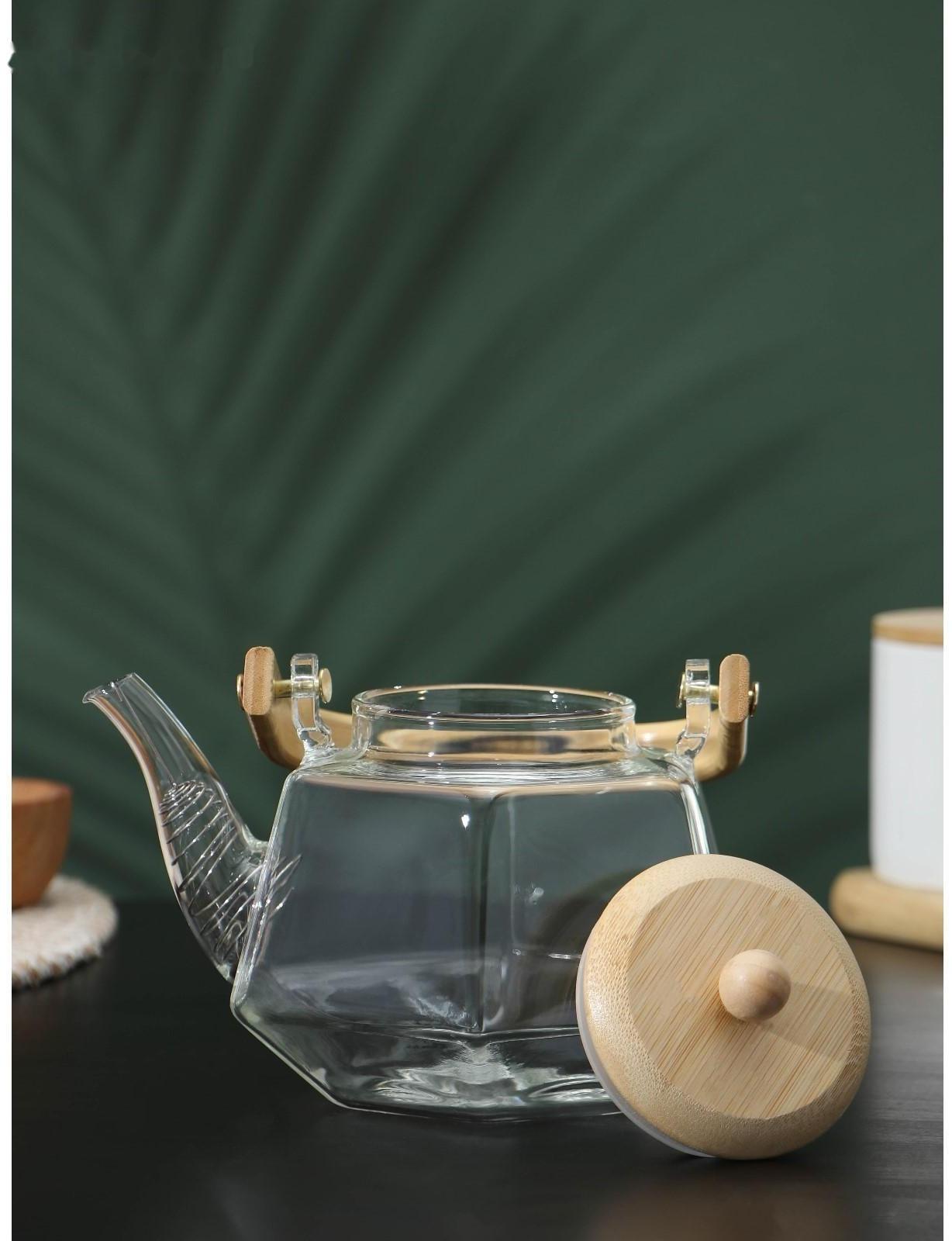 Чайник стеклянный заварочный с бамбуковой крышкой и металлическим фильтром BellaTenero «Октогон», 800 мл