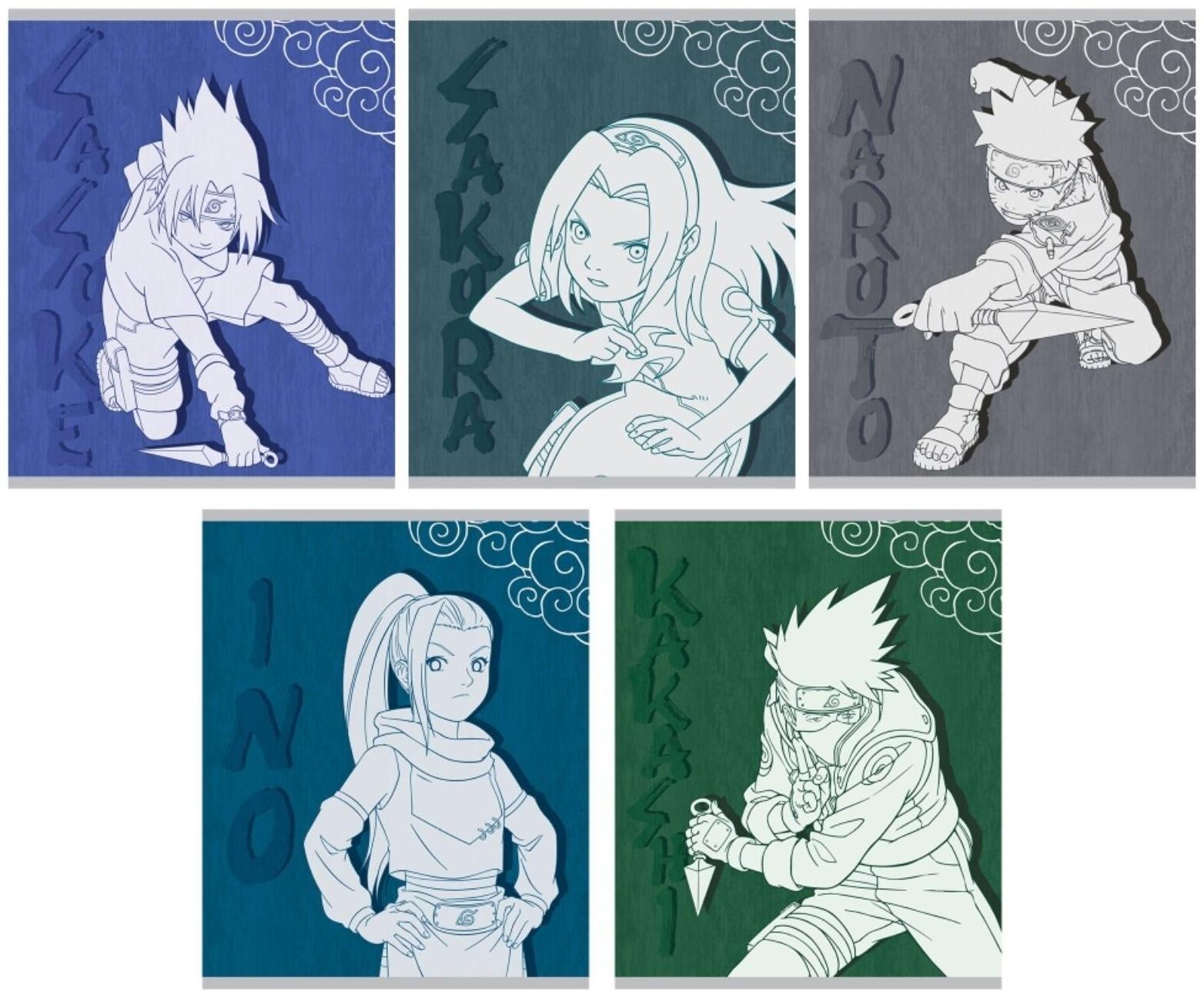 Тетрадь 48 листов в клетку Naruto, обложка мелованный картон, выборочный УФ-лак, блок офсет / Микс 1 шт.