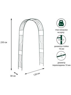 Арка садовая, разборная, 250 × 120 × 30 см, металл, зелёная