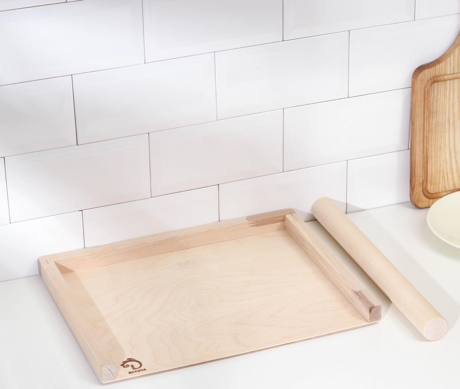 Доска пельменная с бортиками+ скалка прямая, доска 38x30,скалка 36x3,5 см