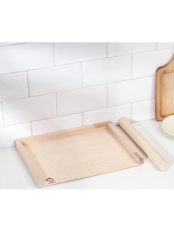 Доска пельменная с бортиками+ скалка прямая, доска 38x30,скалка 36x3,5 см