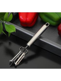 Овощечистка Доляна «Металлик» двухсторонняя, 20,5 см