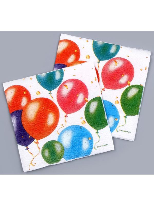 Салфетки бумажные однослойные «Воздушные шары», 24х24 см, набор 20 шт.