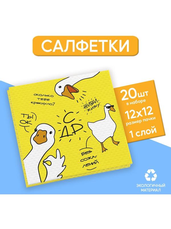 Салфетки бумажные однослойные «Гуси», 24х24 см, набор 20 шт.