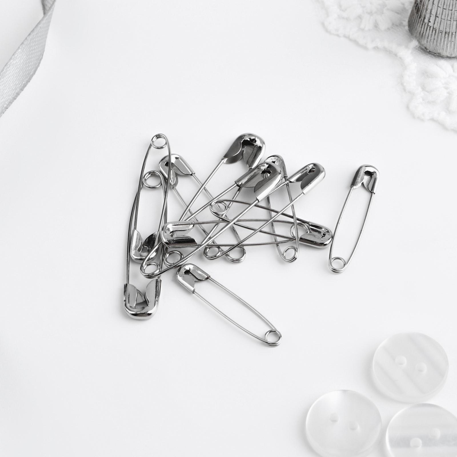 Булавки английские №0-4, 28/32/38 мм, 12 шт, цвет серебряный