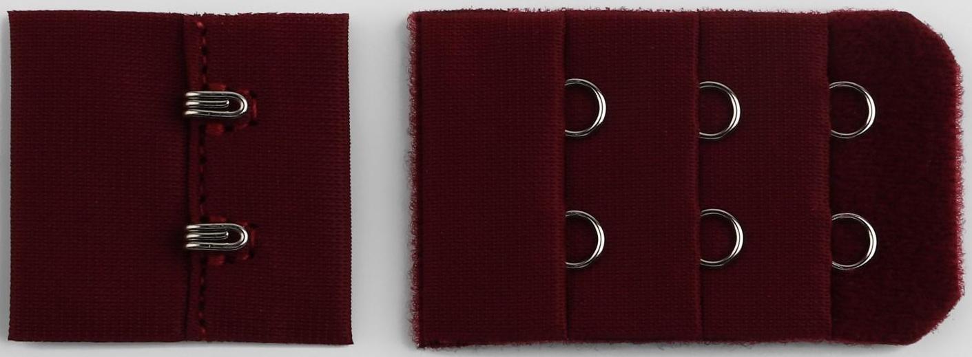 Застёжка для бюстгальтера, 3 ряда 2 крючка, 3 см, 10 шт, цвет бордовый