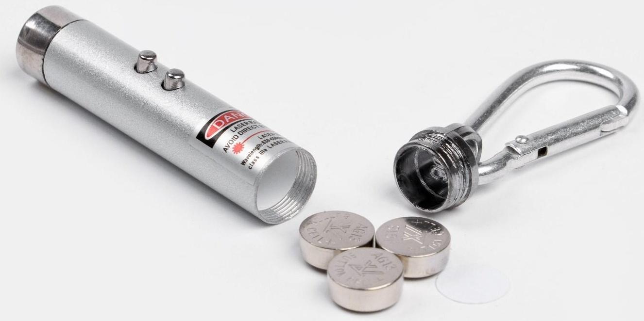 Лазерная указка, с карабином, дальность 1 км, 3 LR 44, 7.3 х 1.2 см, серый
