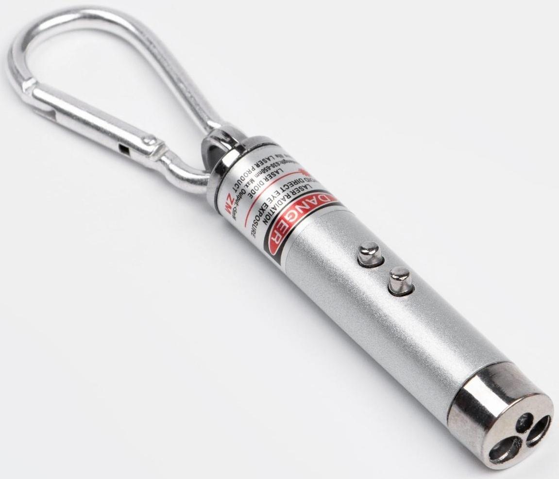 Лазерная указка, с карабином, дальность 1 км, 3 LR 44, 7.3 х 1.2 см, серый