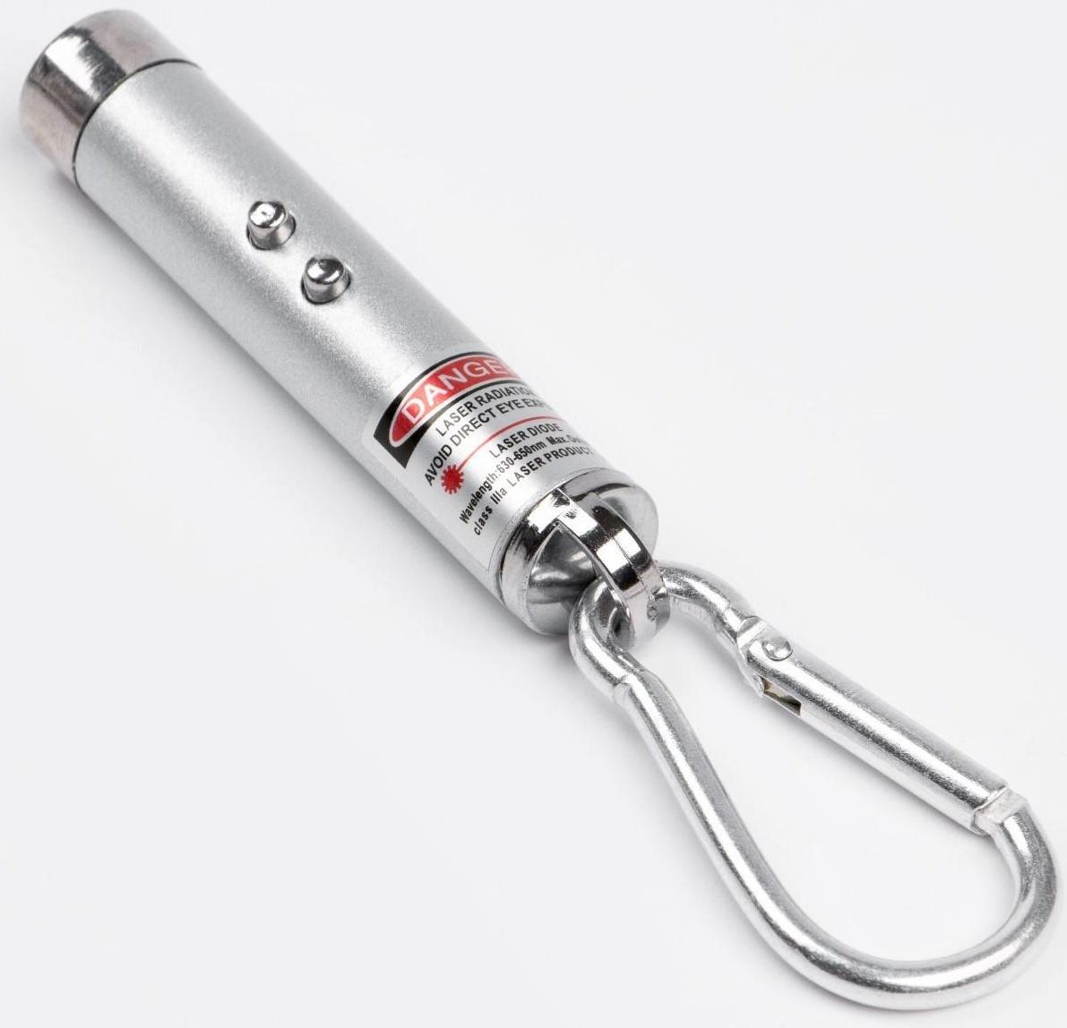 Лазерная указка, с карабином, дальность 1 км, 3 LR 44, 7.3 х 1.2 см, серый