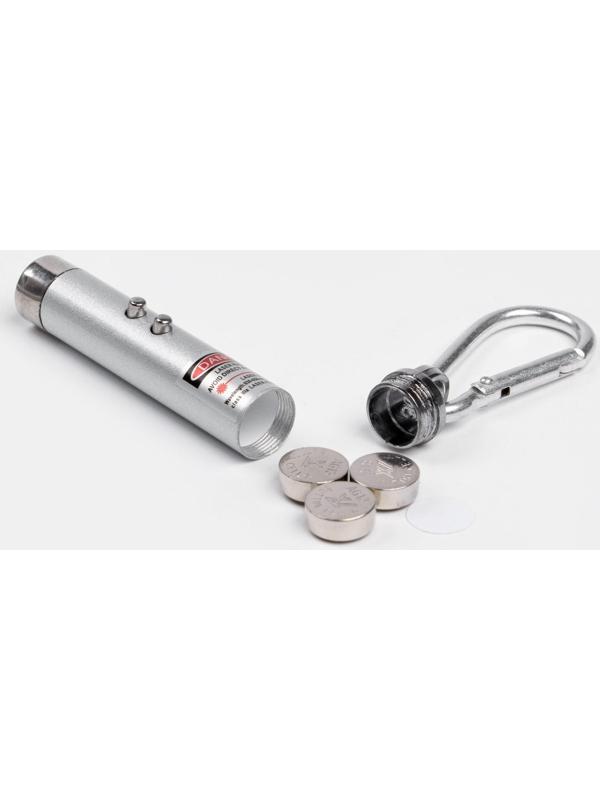 Лазерная указка, с карабином, дальность 1 км, 3 LR 44, 7.3 х 1.2 см, серый