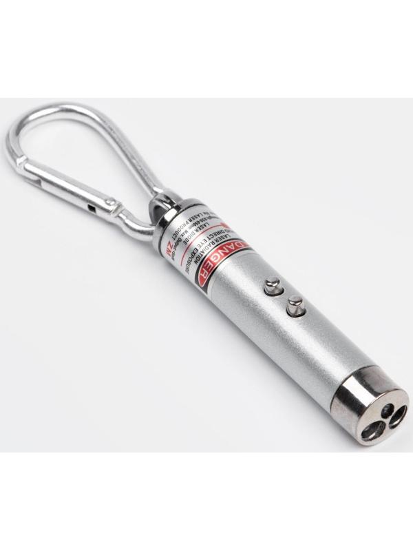 Лазерная указка, с карабином, дальность 1 км, 3 LR 44, 7.3 х 1.2 см, серый