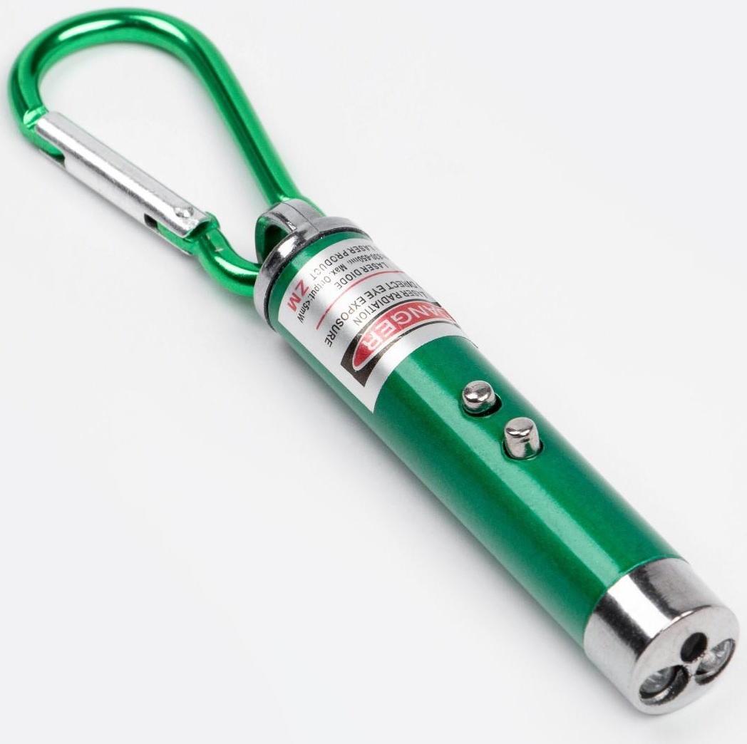 Лазерная указка, с карабином, дальность 1 км, 3 LR 44, 7.3 х 1.2 см, зеленый