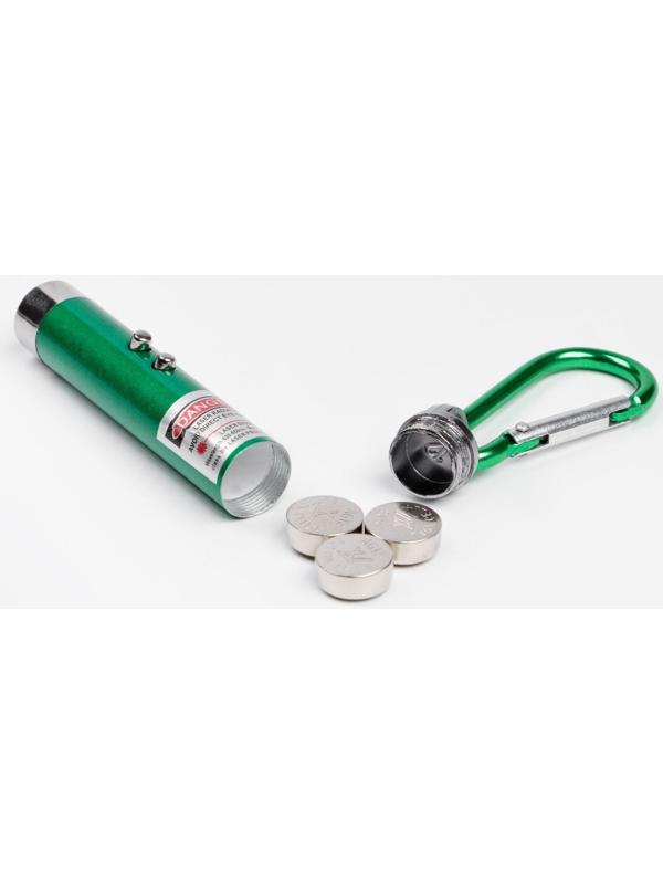 Лазерная указка, с карабином, дальность 1 км, 3 LR 44, 7.3 х 1.2 см, зеленый