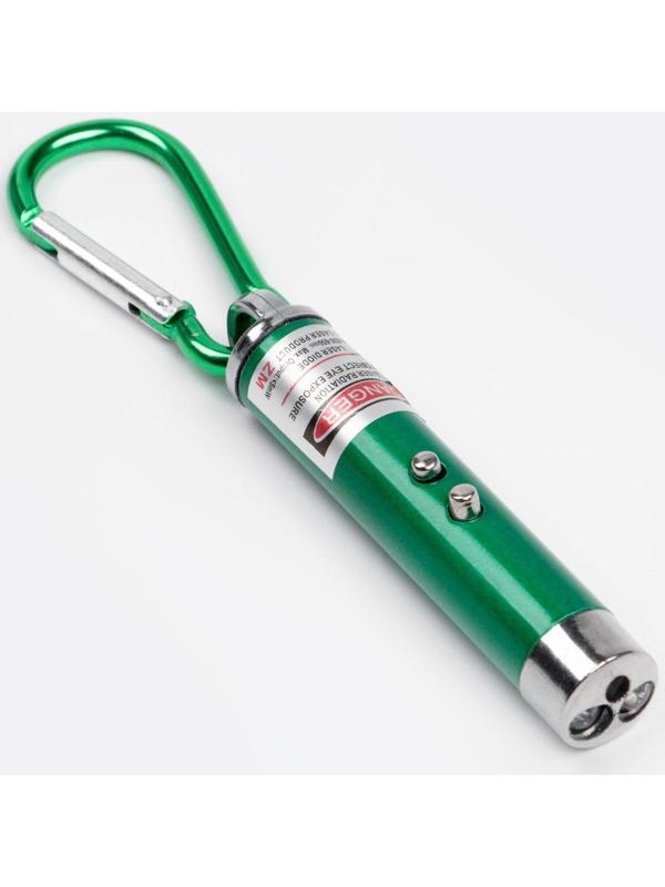 Лазерная указка, с карабином, дальность 1 км, 3 LR 44, 7.3 х 1.2 см, зеленый