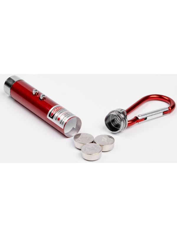 Лазерная указка, с карабином, дальность 1 км, 3 LR 44, 7.3 х 1.2 см, красный