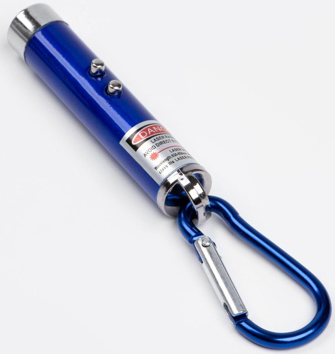 Лазерная указка, с карабином, дальность 1 км, 3 LR 44, 7.3 х 1.2 см, синий