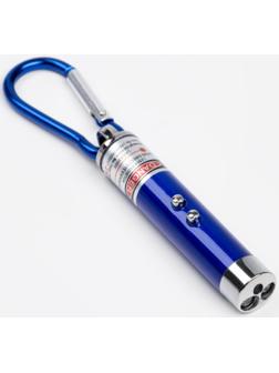 Лазерная указка, с карабином, дальность 1 км, 3 LR 44, 7.3 х 1.2 см, синий