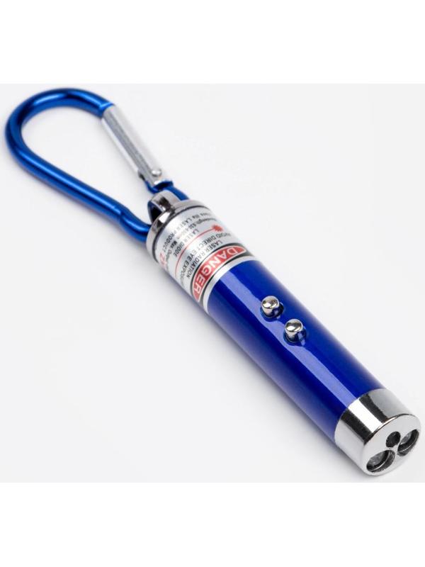 Лазерная указка, с карабином, дальность 1 км, 3 LR 44, 7.3 х 1.2 см, синий