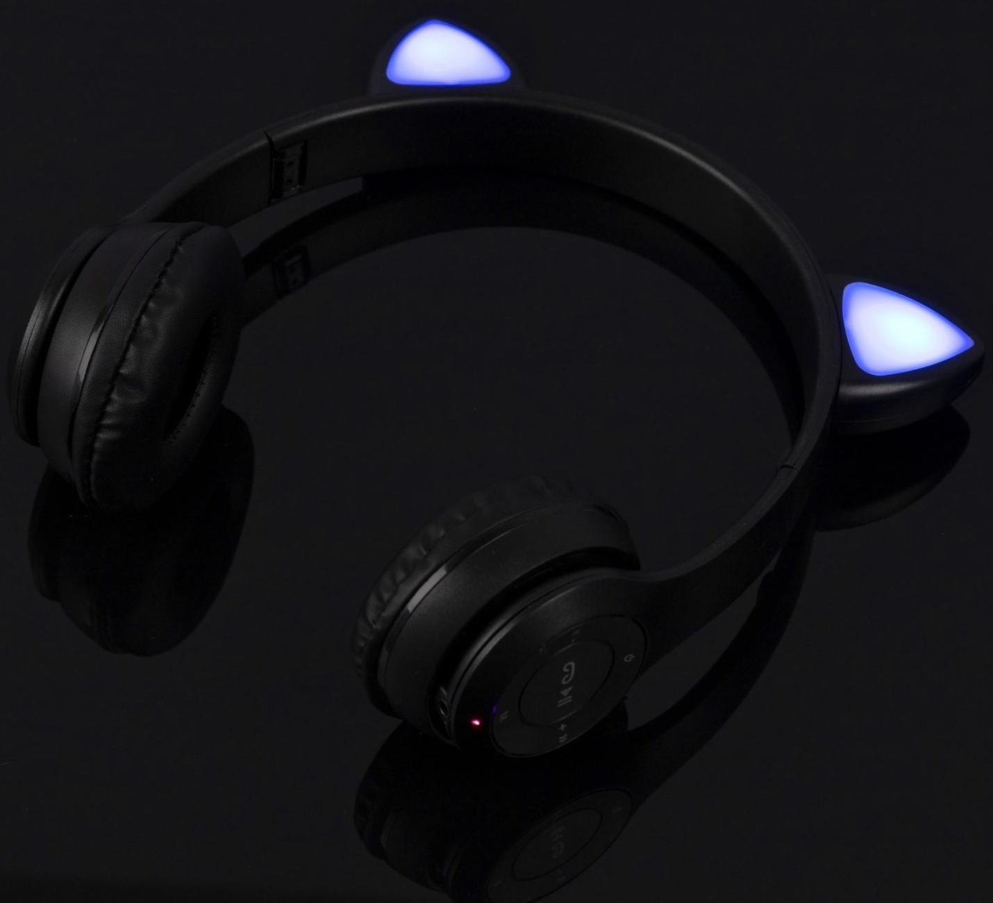 Наушники P47M, беспроводные, полноразмерные, BT, microSD, микрофон, AUX, с ушками, черные