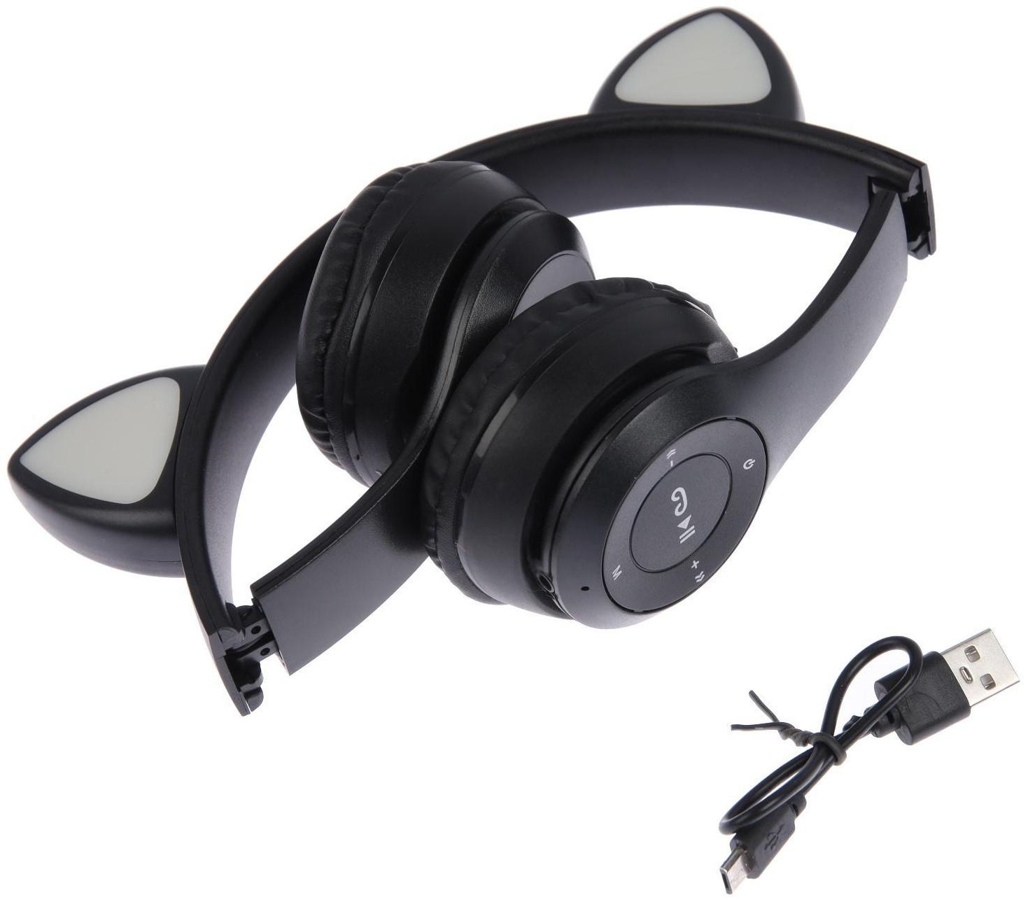 Наушники P47M, беспроводные, полноразмерные, BT, microSD, микрофон, AUX, с ушками, черные