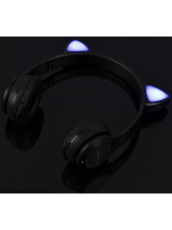 Наушники P47M, беспроводные, полноразмерные, BT, microSD, микрофон, AUX, с ушками, черные