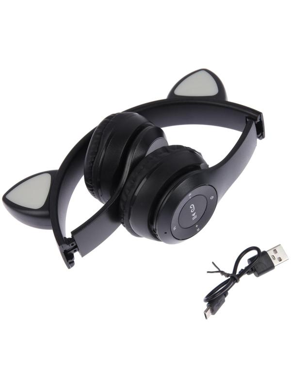 Наушники P47M, беспроводные, полноразмерные, BT, microSD, микрофон, AUX, с ушками, черные